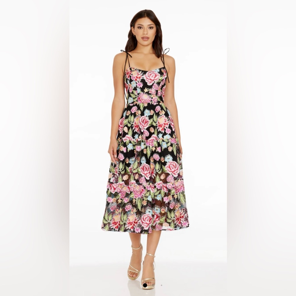 NWT Dress the Population Black Floral Midi Dress